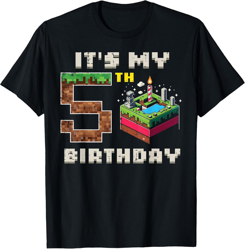 My 5th Birthday Pixel Game 5 Cake Video Gamer Boys Kid Youth T-Shirt