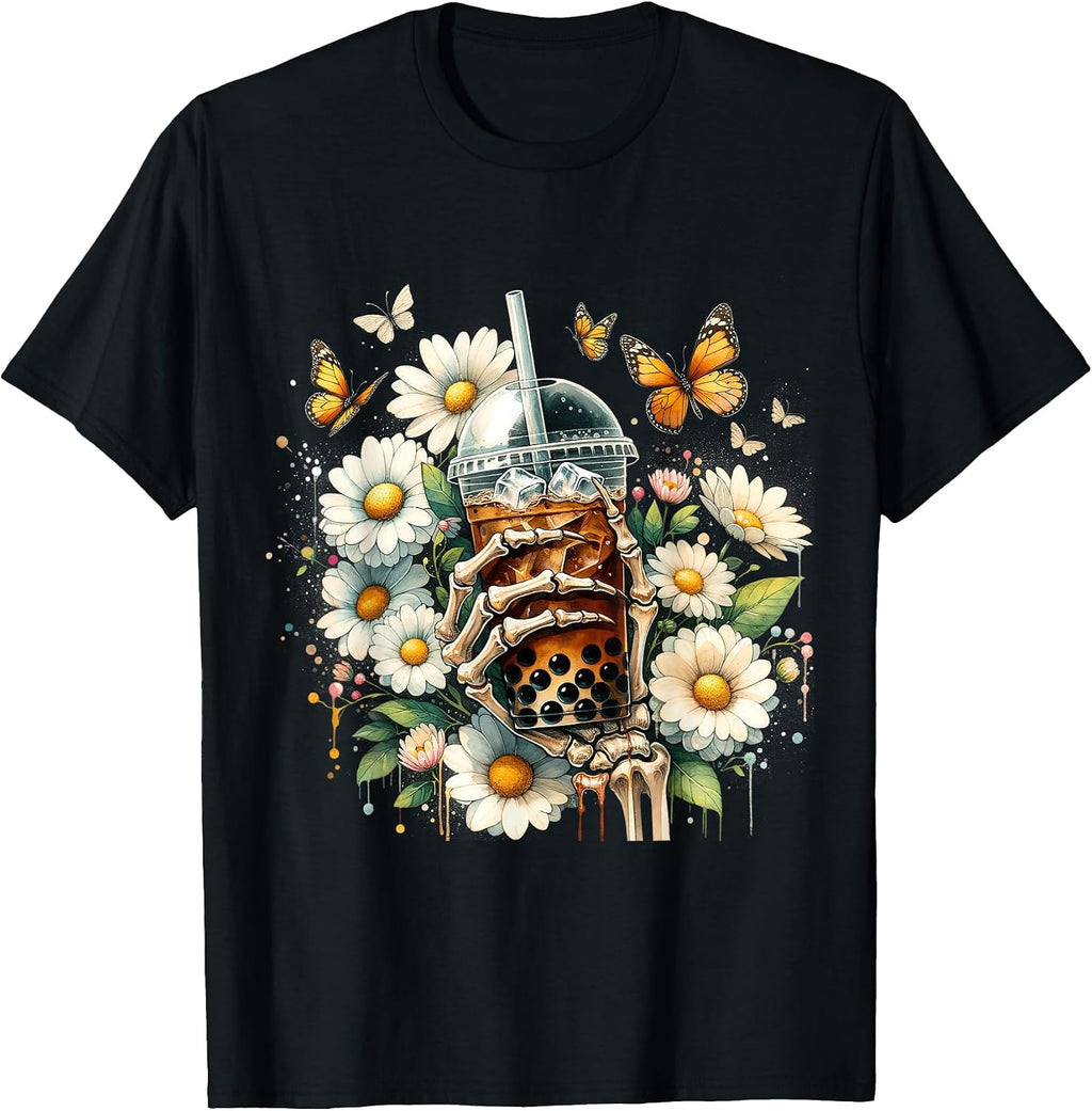 Skeleton Hand Iced Boba Tea Floral Retro Outfit