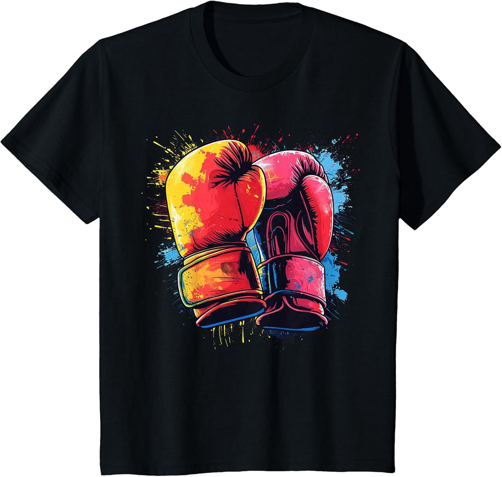 Colorful painted Boxing Gloves on artistic Boxing T-Shirt