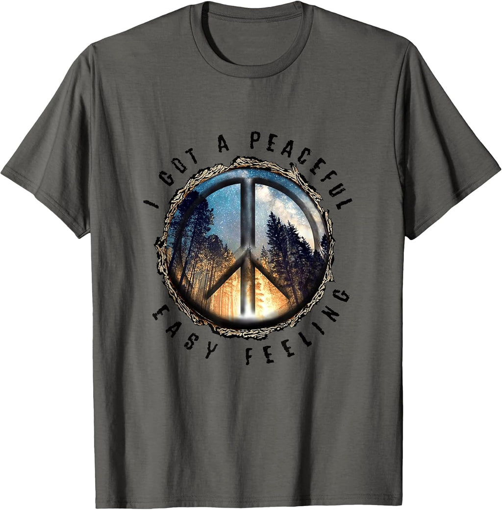 Hippie Peace Sign I Got A Easy Peaceful Feeling Forest Tree T-Shirt