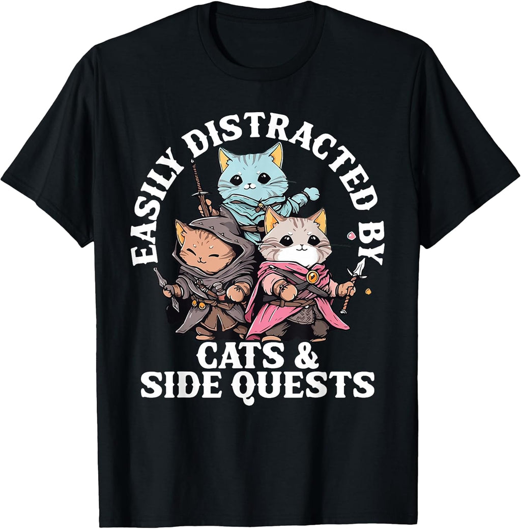 Cats Side Quest Distracted Tabletop Funny Men Women Kids Dad T-Shirt