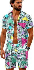 80s 90s Outfit for Men Hawaiian Shirt and Shorts Set Beach Party Outfits