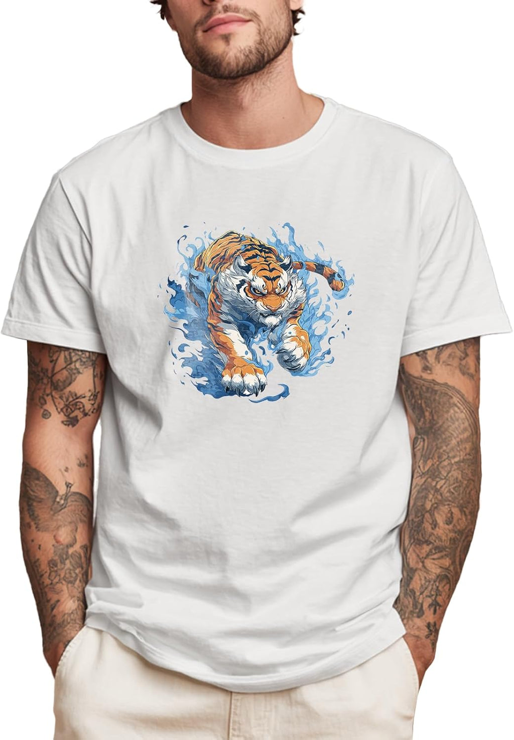Men's Solid 100% Cotton Graphic Tshirts Short Sleeve Crewneck 2026 Gym Training Moisture Wicking Casual Shirts