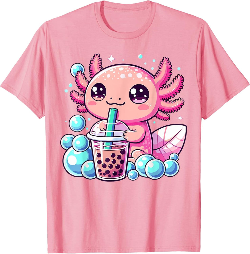 Axolotl Bubble Tea Boba Anime Kawaii Axolotl T-Shirt
