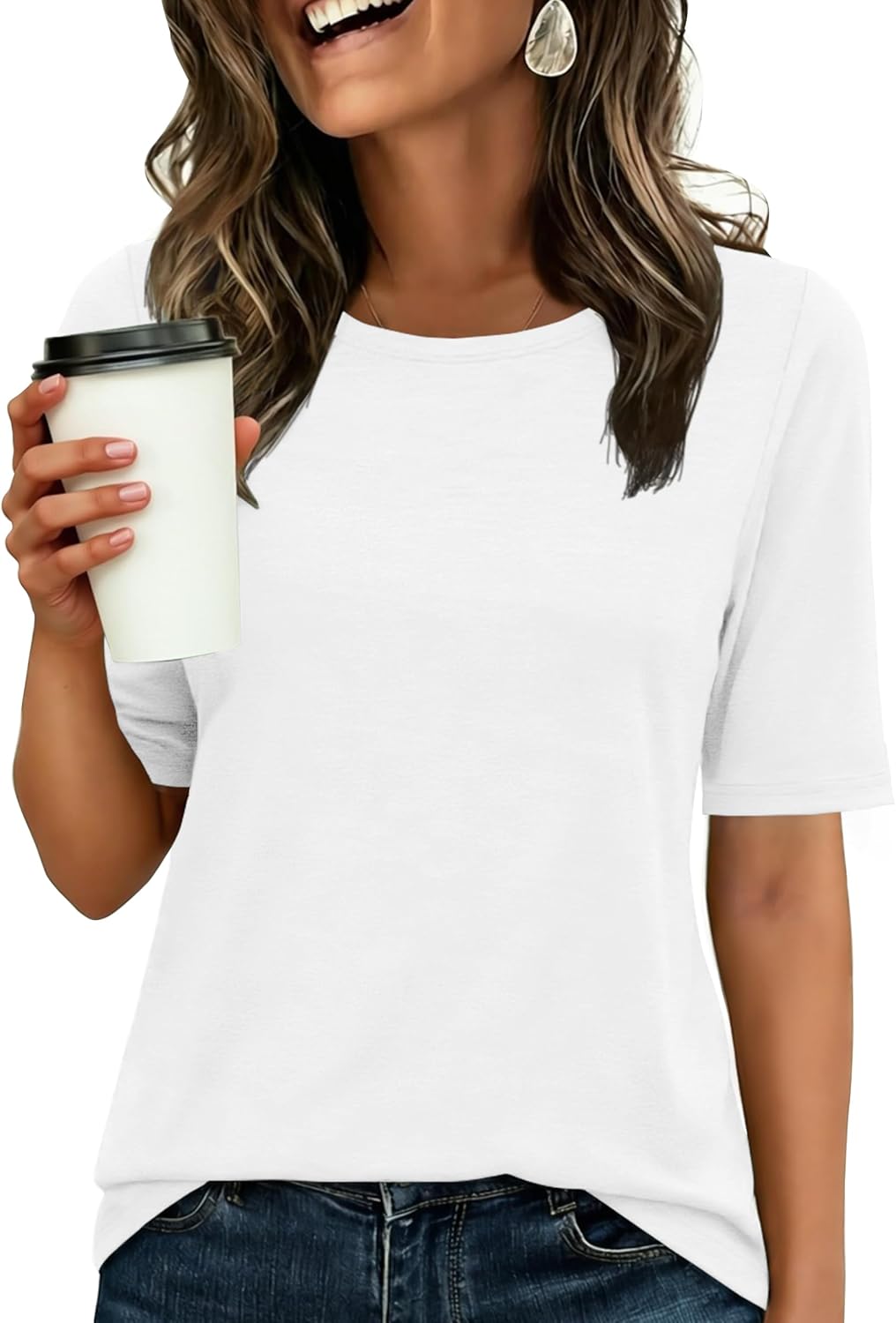 Womens Half Sleeve Tops Crewneck Shirts Basic Fit Tee Trendy 2026 Spring Summer Business Casual T-Shirts