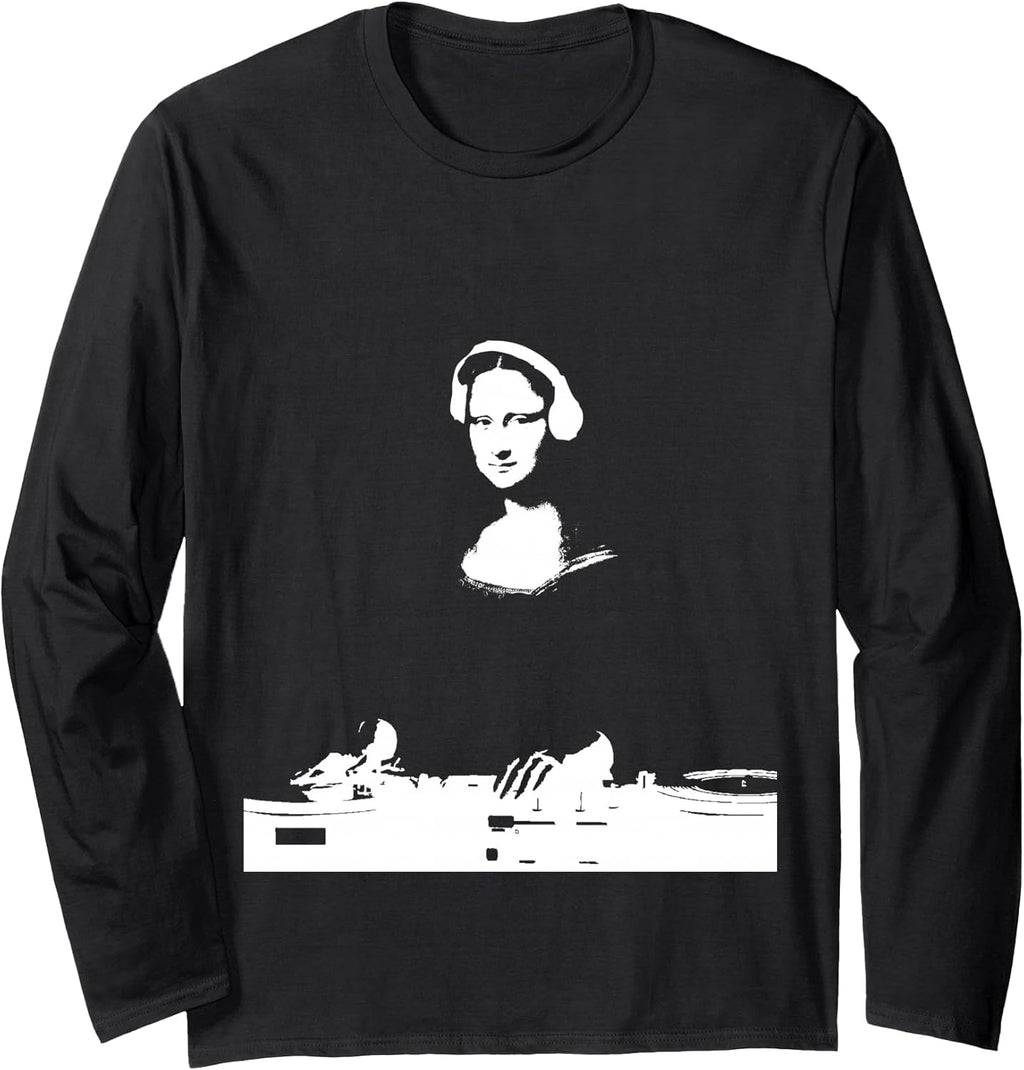 Mona Lisa DJ Art - Funny EDM Techno Rave Music Long Sleeve T-Shirt