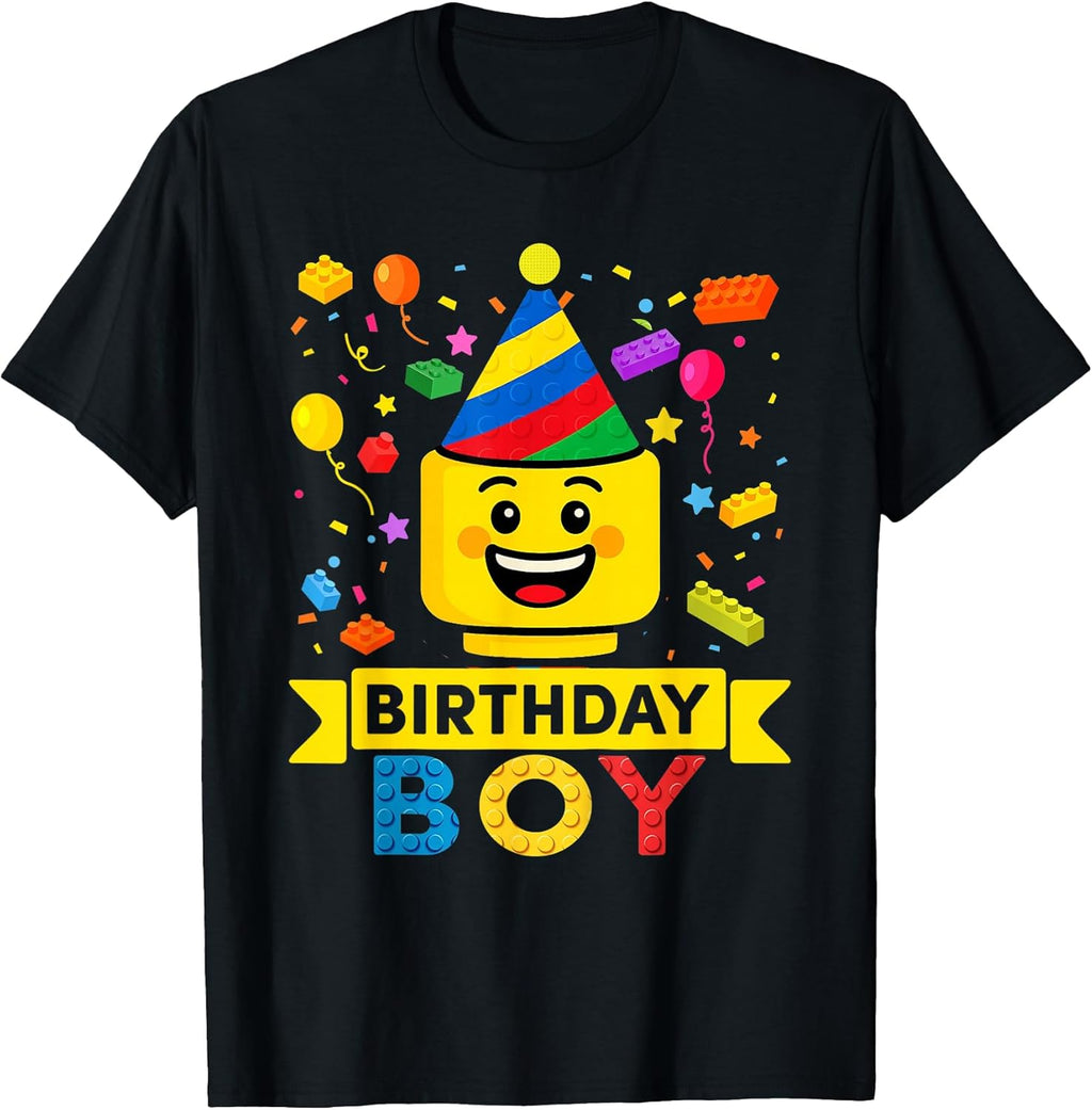 Building Bricks Boy Birthday Party Hat Master Builder Blocks T-Shirt