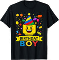 Building Bricks Boy Birthday Party Hat Master Builder Blocks T-Shirt