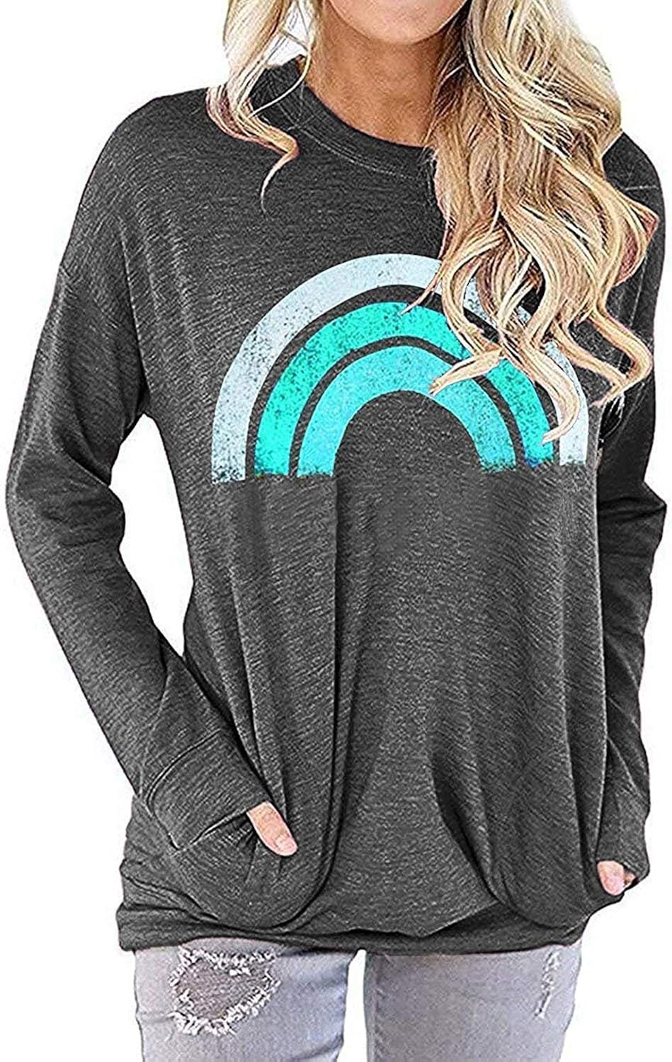Womens Casual Long Sleeve Tunic Tops Crew Neck Shirt Blouses