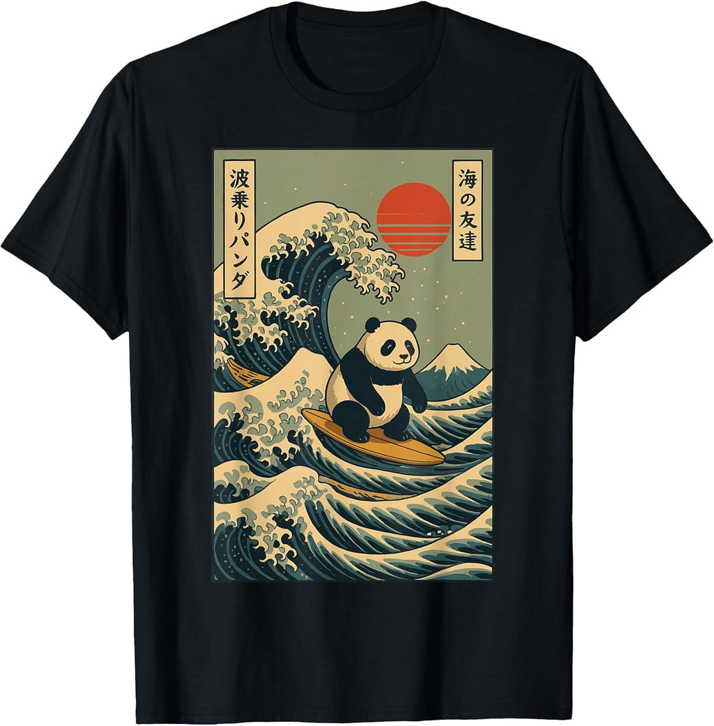 Japan Surfing Panda Kawaii Anime Great Wave