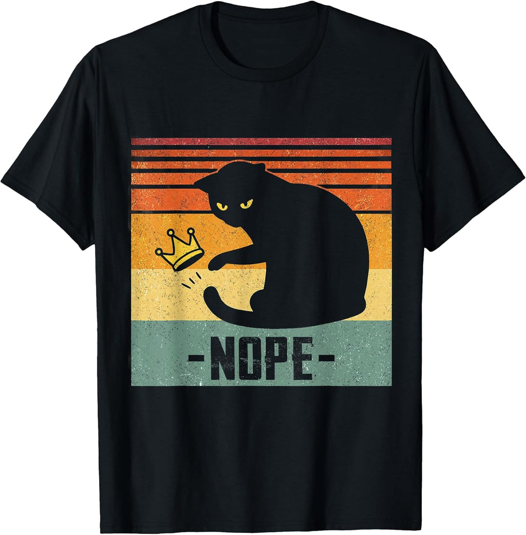No Kings in America Black Cat Funny Cat Kicking Crown T-Shirt