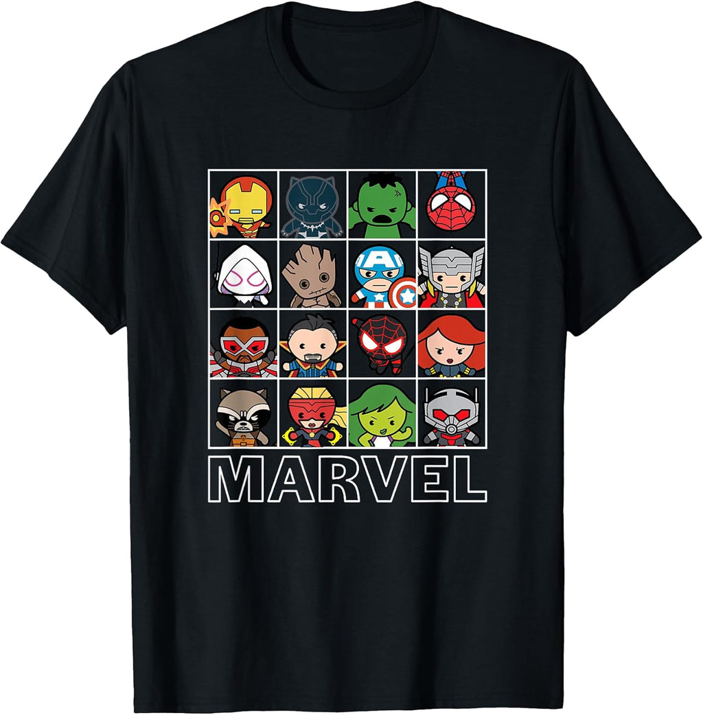 Kawaii Chibi Iconic Characters Grid Panels T-Shirt