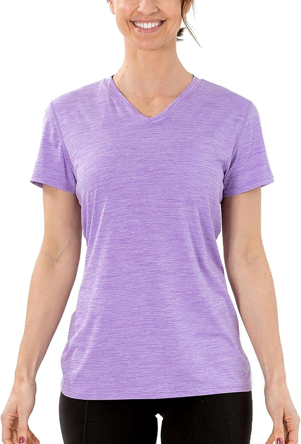 Women's V-Neck Instant Cooling Moisture Wicking Performance UPF 50+ Short Sleeve Workout Shirt