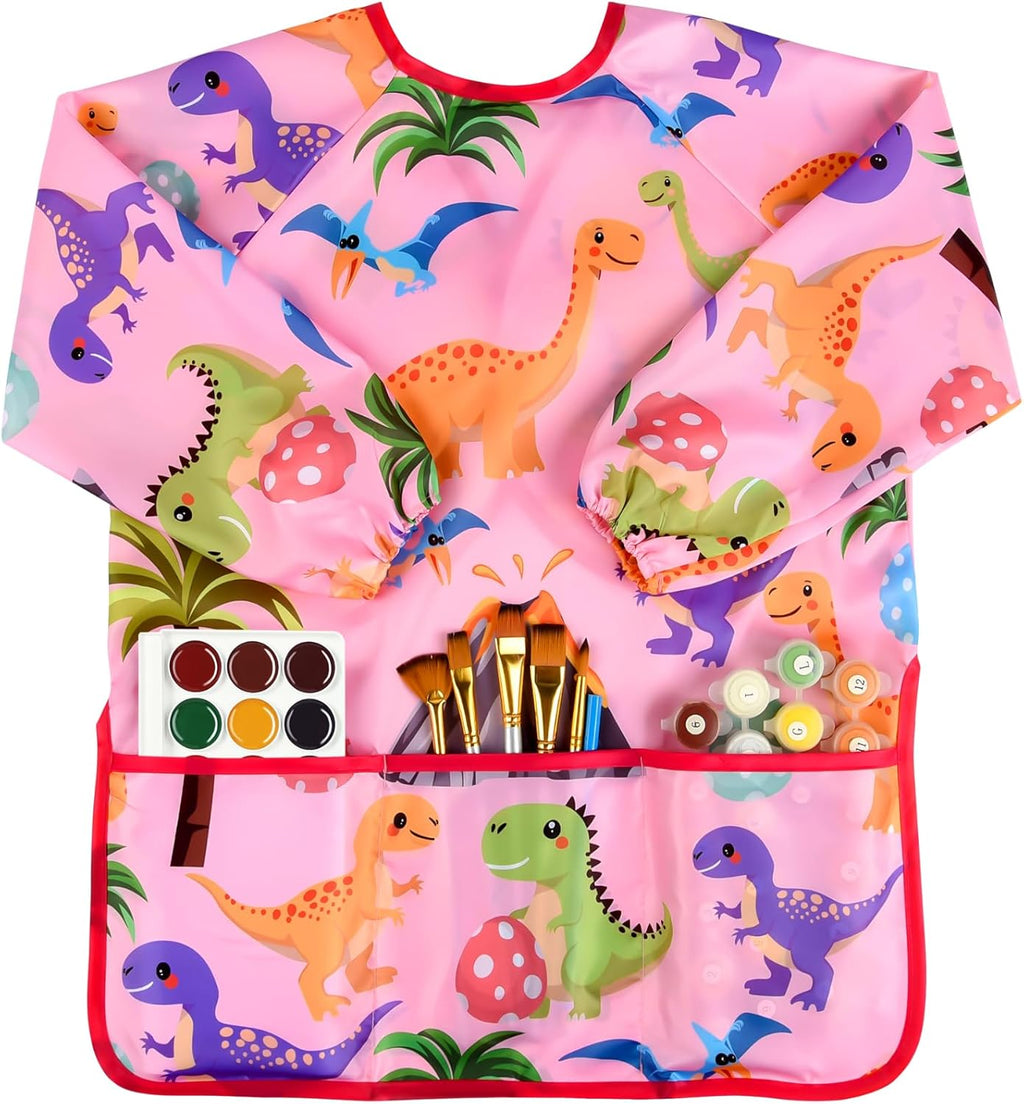 Kids Art Smock Toddler for Girls Boys ages 3-8 with Long Sleeve and 3 Pockets for Painting Activity Kitchen Crafts