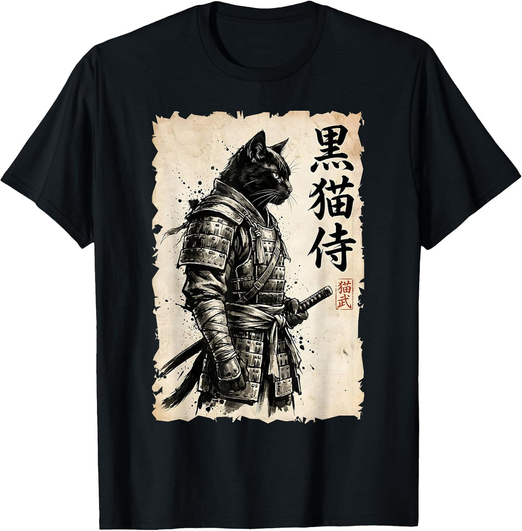 Samurai Cat Warrior Anime Japanese Art Kawaii Cat Samurai T-Shirt