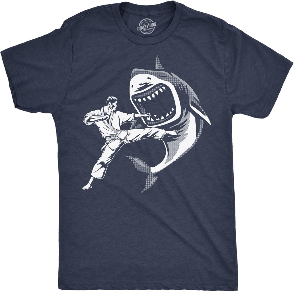 Mens Funny T Shirts Karate Kicked Shark Sarcastic Fighting Graphic Tee