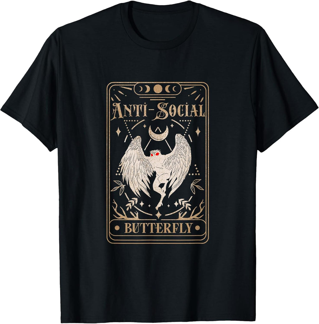 Mothman Tarot Card Antisocial Butterfly Cryptid Red Eyed T-Shirt