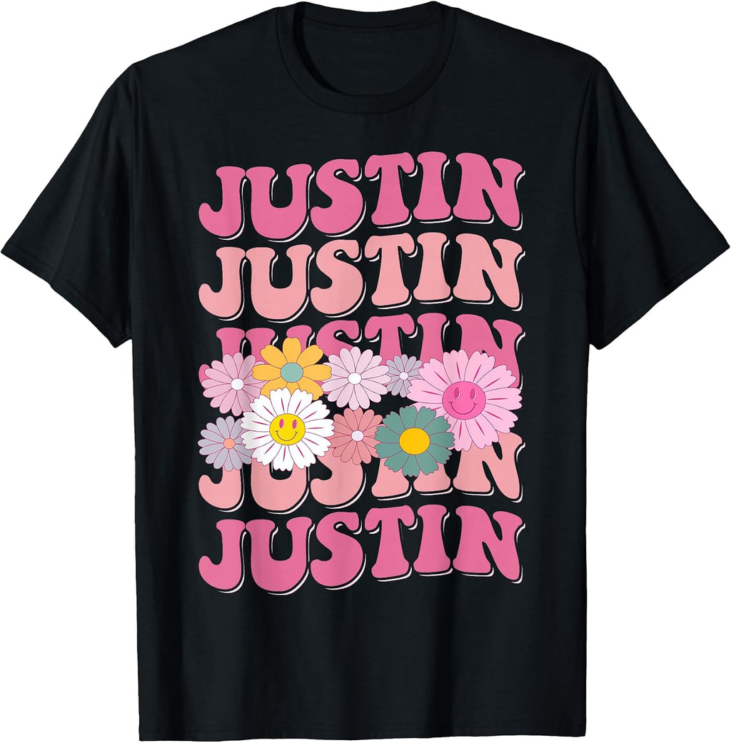 Girl Retro JUSTIN First Name Personalized Apparel