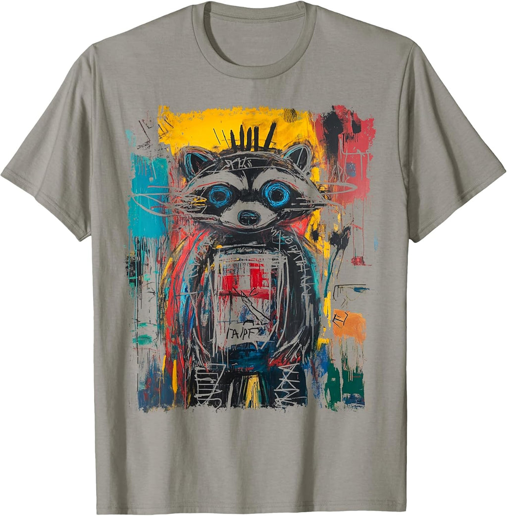 Colorful Abstract Graffiti Doodle Pop Art Raccoon Graphic T-Shirt