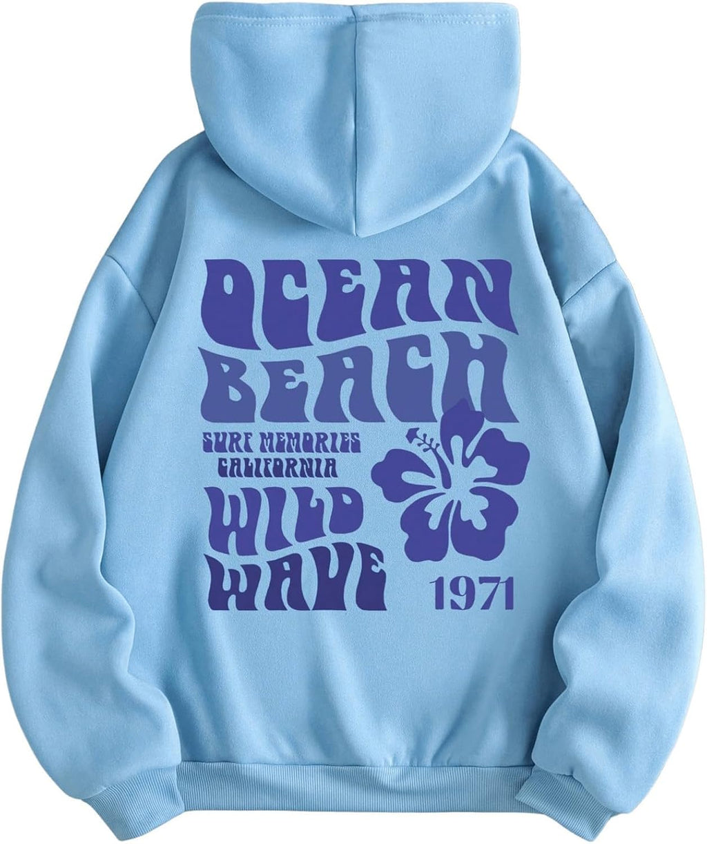 Women's Letter Graphic Drawstring Hoodies Long Sleeve Thermal Pullovers Sweatshirts