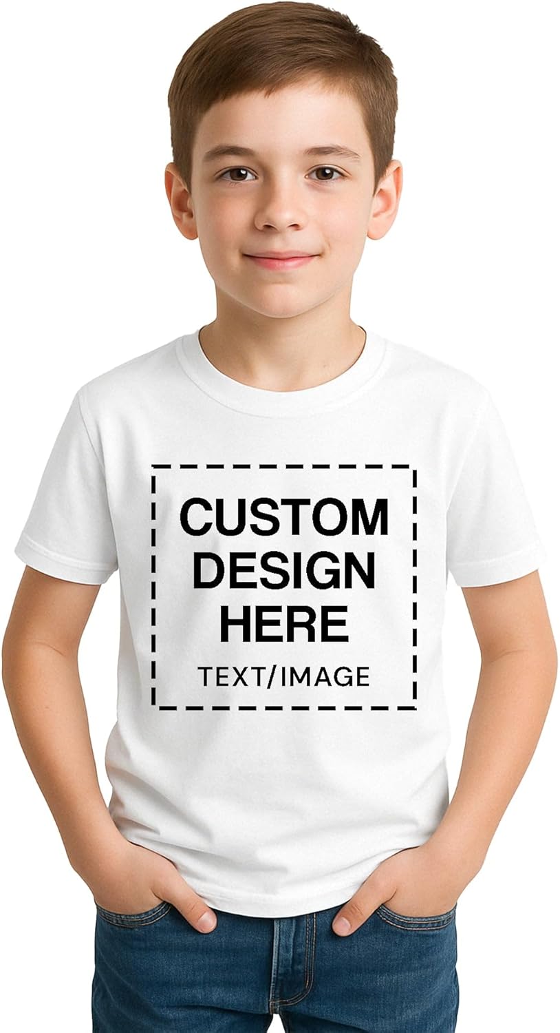 Custom Shirts for Kids Personalized Cotton T Shirts for Boys Girls Children Customized DTF Print Custom Kids Shirt Tshirt Upload Your Design Medium White Tshirt