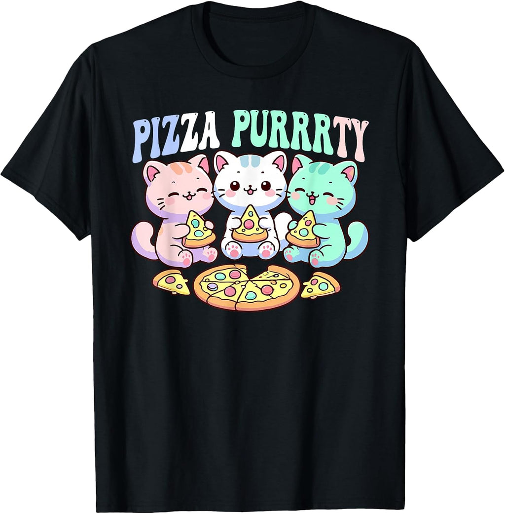 Cat pizza cute kawaii cats eating pizza purrrrty fun pastel T-Shirt