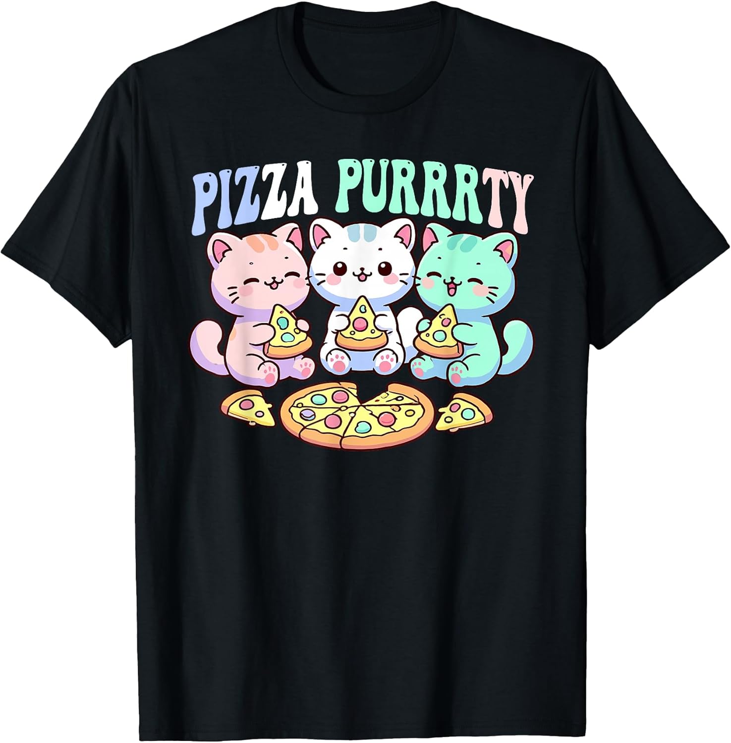 Cat pizza cute kawaii cats eating pizza purrrrty fun pastel T-Shirt