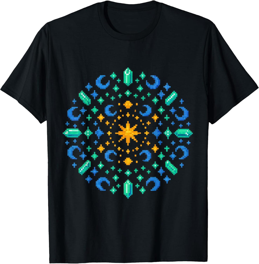 Mystic Rainbow Pixel Art Mandala Retro Spiritualit T-Shirt