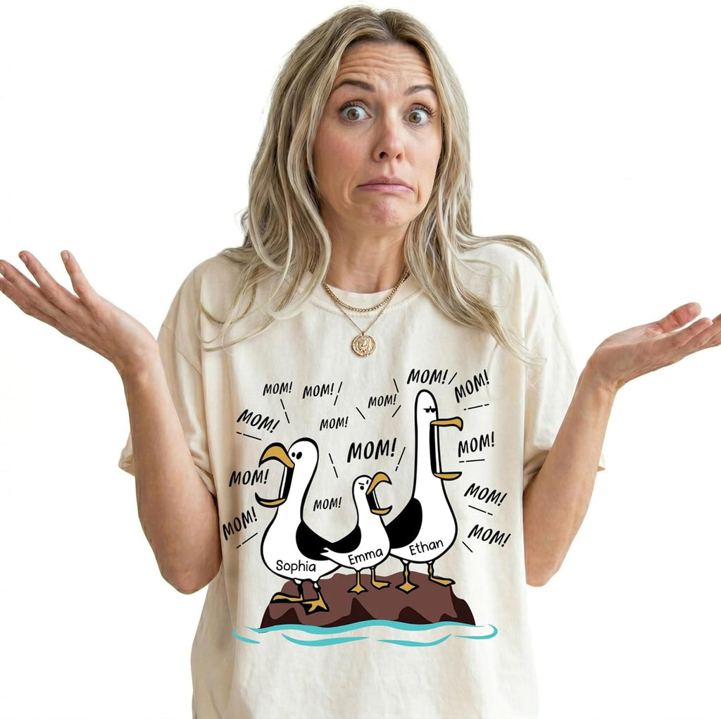 Personalized Funny Mom Shirts, Seagull Mom Custom Kid Names, Gift for Mother's Day