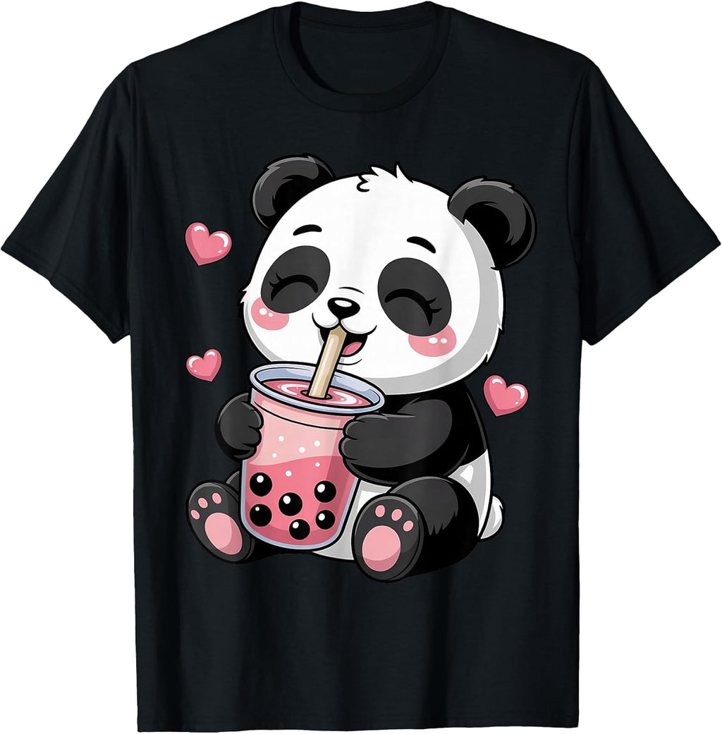 Funny Panda Drinking Boba Bubble Tea Cute Kawaii Anime Panda T-Shirt