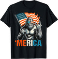 Bigfoot Merica Rock American Flag Patriotic 4th of July T-Shirt