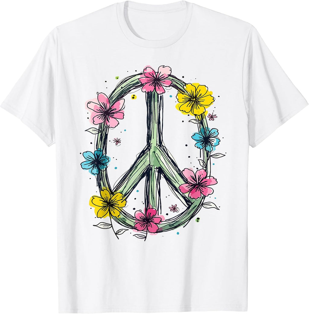 Flower Power, Peace Sign, Women, Flowers, Love Peace Hippie T-Shirt