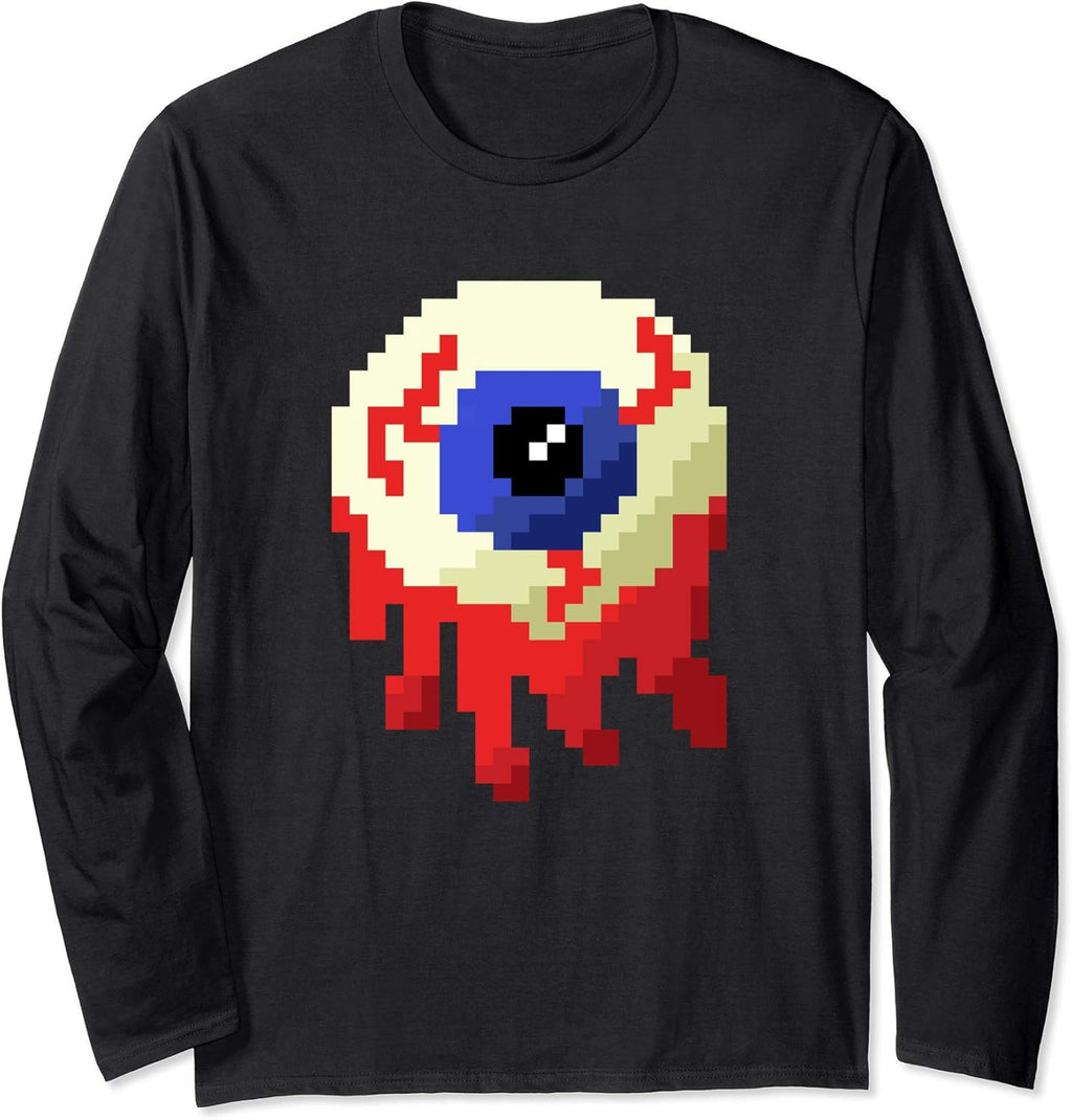 Pixel Art Eyeball Dead Zombie Eye Halloween Gamer Long Sleeve T-Shirt