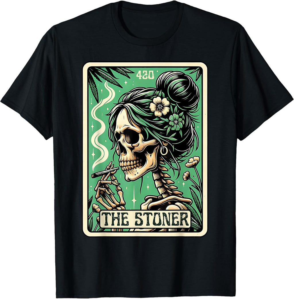 Tarot Card The Stoner Weed Lover Skeleton Cannabis 420 T-Shirt