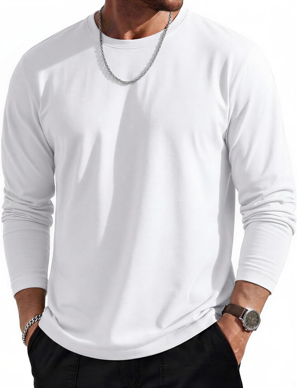 Mens Long Sleeve Tee Shirts Lightweight Moisture Wicking Casual Comfort Crewneck Plain Long Sleeve Shirts