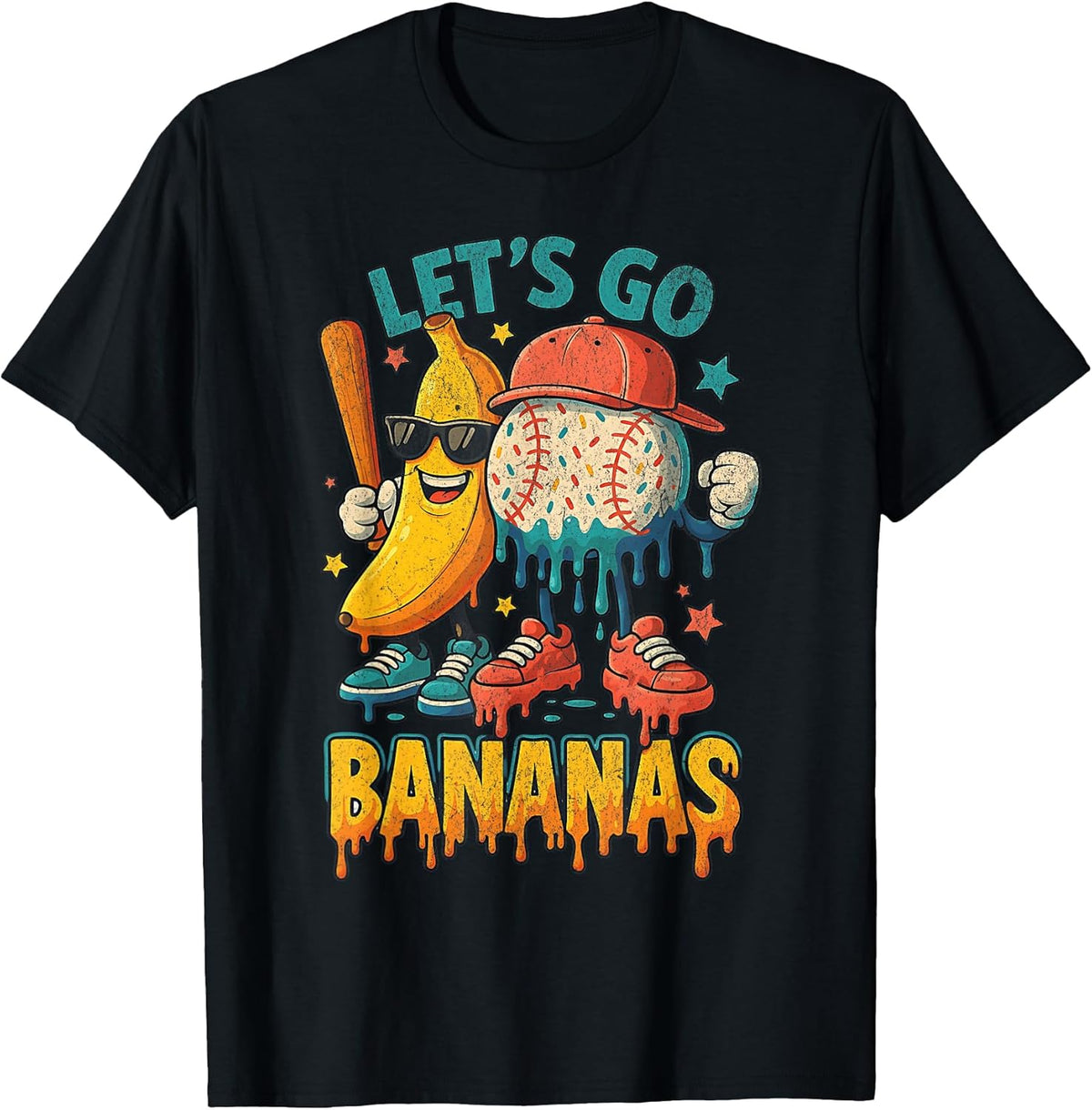 Baseball Banana Funny Sports Drip Art for Kids T-Shirt