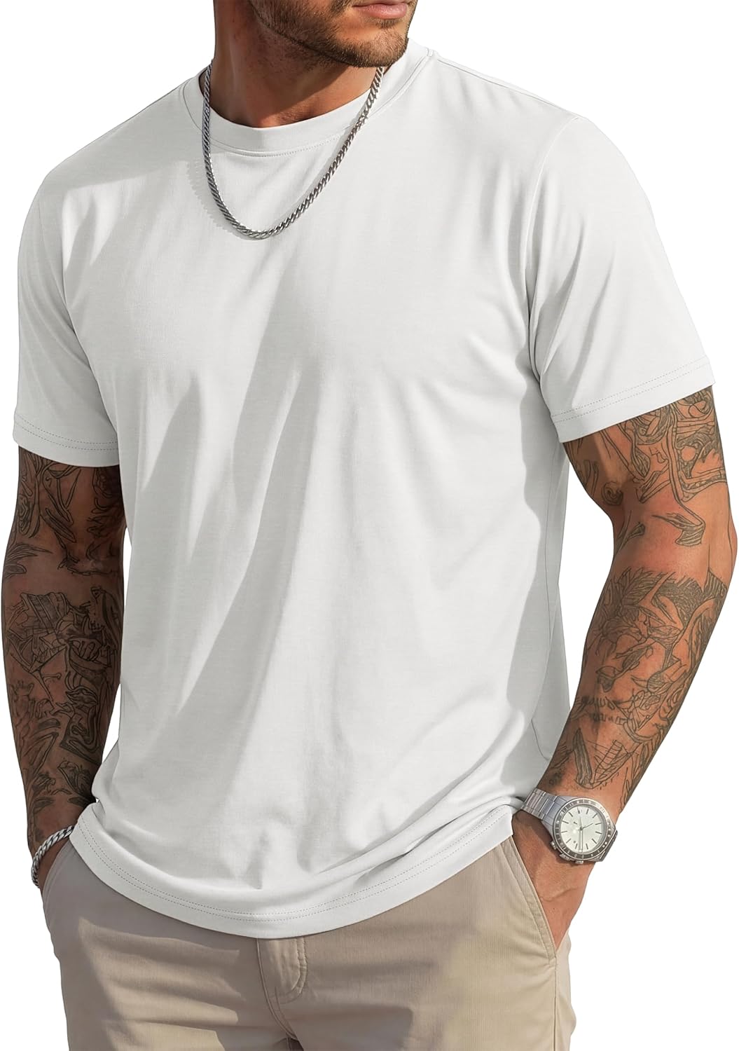 Mens T-Shirts Short Sleeve UPF 50+ Lightweight Moisture Wicking Basic Crewneck Casual Summer Cooling T Shirt