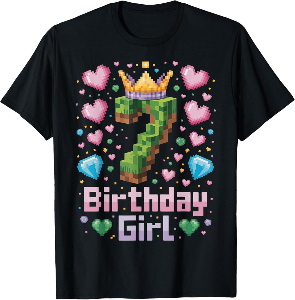 7th Birthday Girl Shirt Gaming Pixel Number Party 7 Year Old T-Shirt