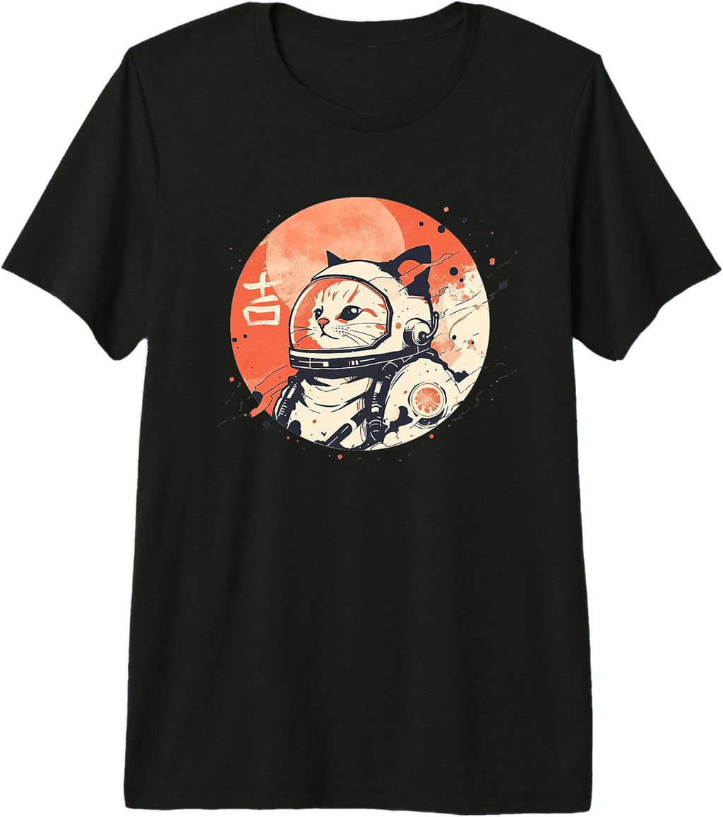 Japanese Minimalist 1950s Retro Space Cat Good Luck Kanji Premium Tri-Blend T-Shirt