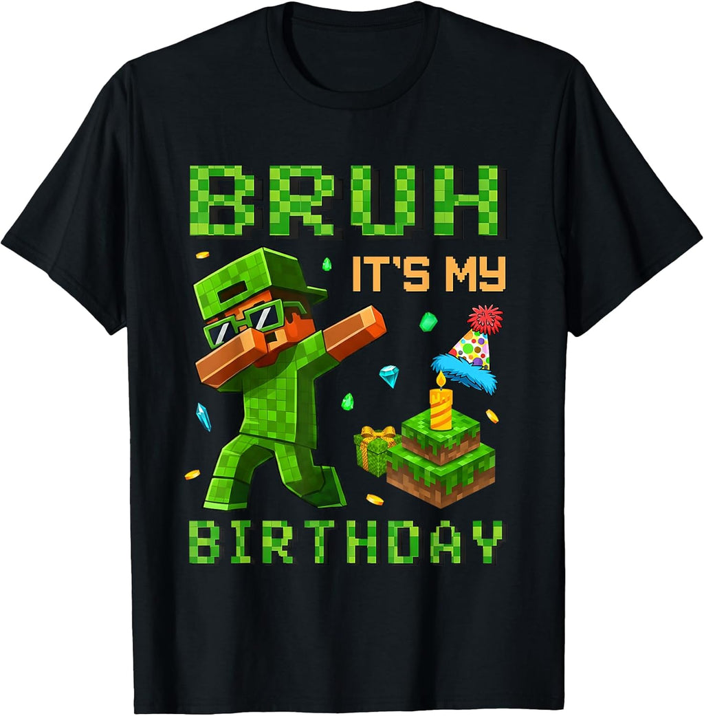 Bruh It's My Birthday Pixel Gamer Birthday Tee for Boys Kids T-Shirt