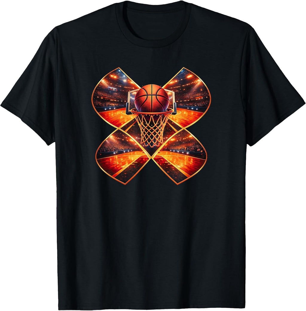 Geometric Basketball Hoop Net Slam Dunk Bball Urban Design T-Shirt