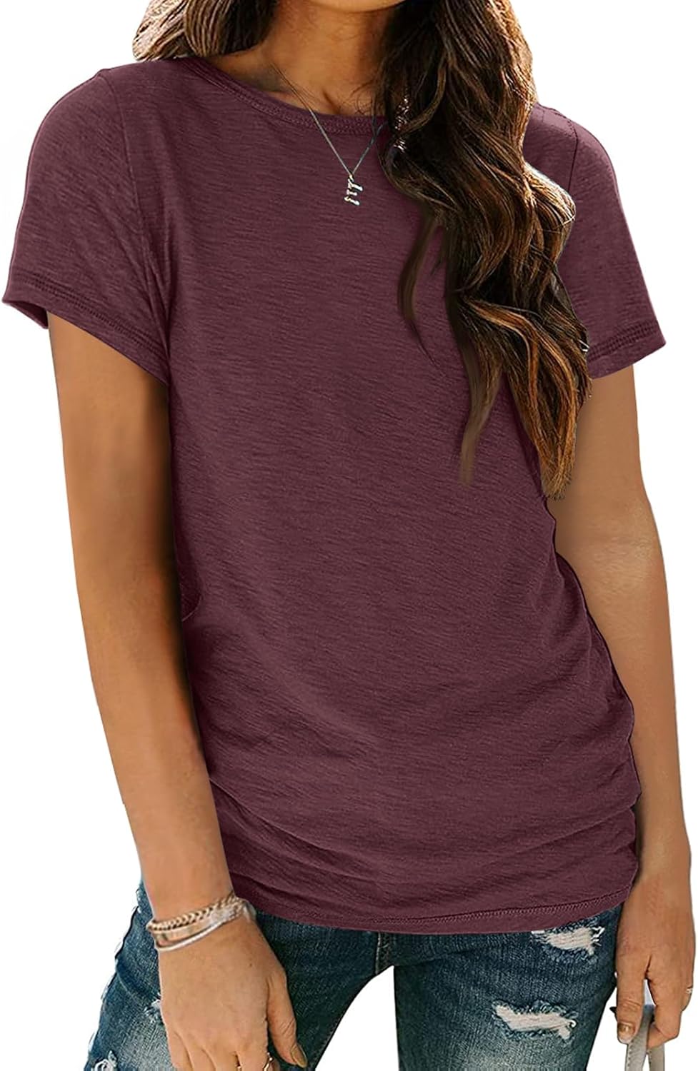 Women's Soft Basic Short Sleeve T-Shirt, Round Neck Tops Summer Casual Tee for Spring Shirts Clothes Everyday Wear
