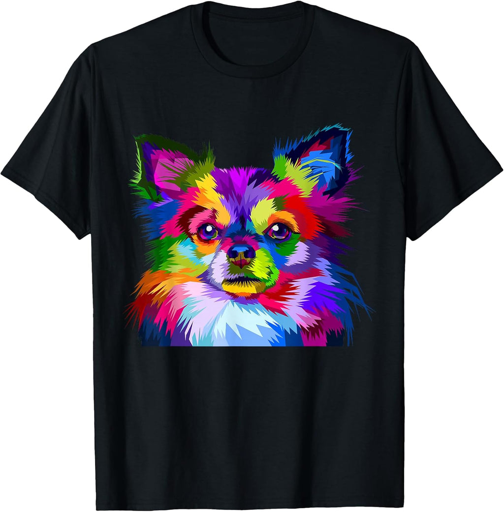Long Hair Chihuahua Pop Art Portrait Art for Dog Owners T-Shirt