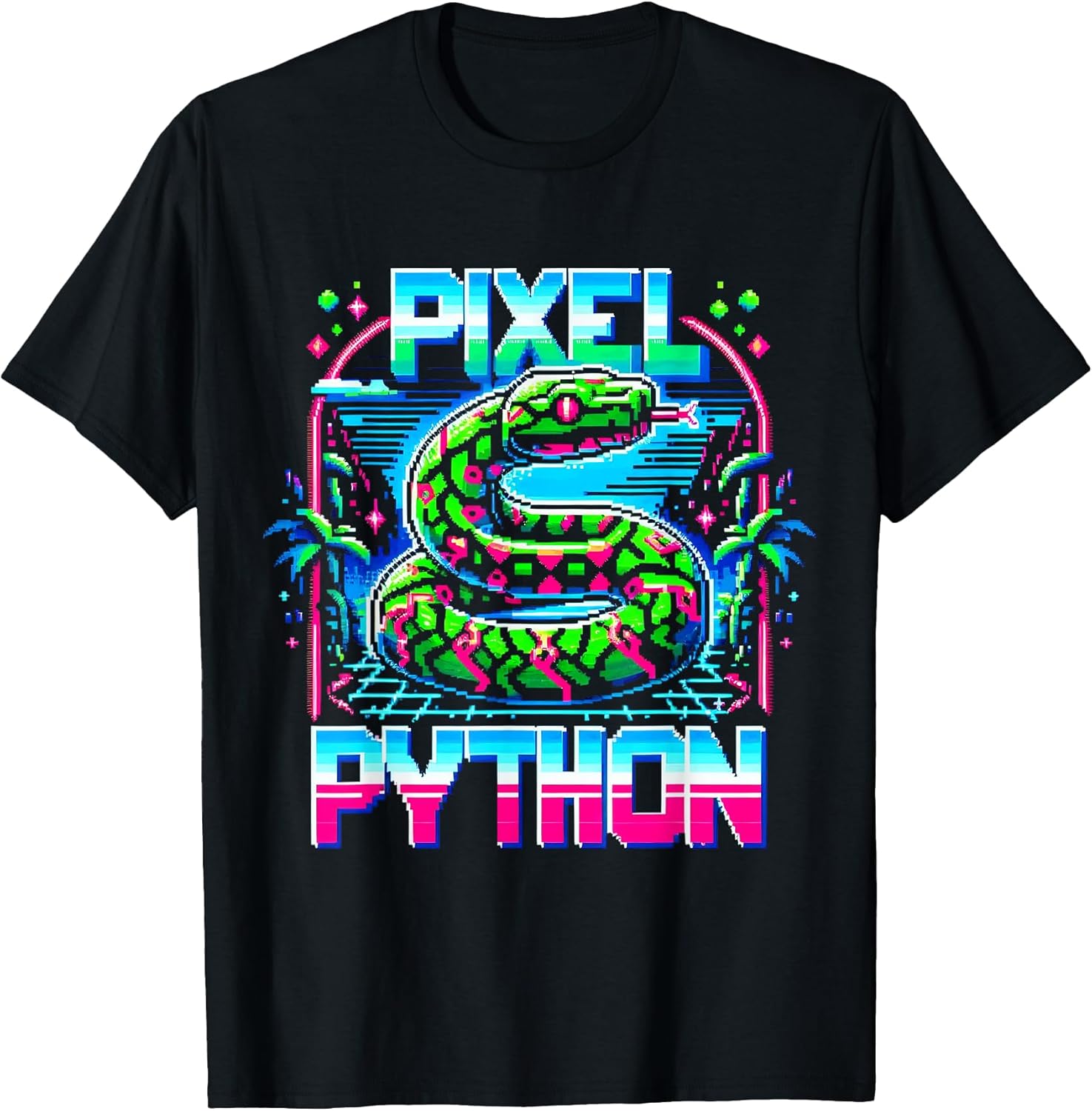 Pixel Python Tee - Retro Jungle Vaporwave Art - Snake Lover T-Shirt