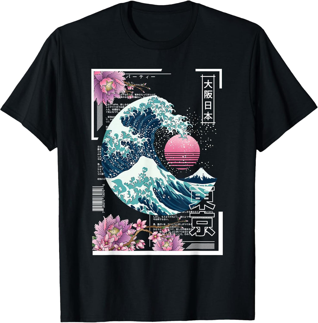 Vaporwave Synthwave 80's Japan Japanese Great Wave Tokyo 80s T-Shirt