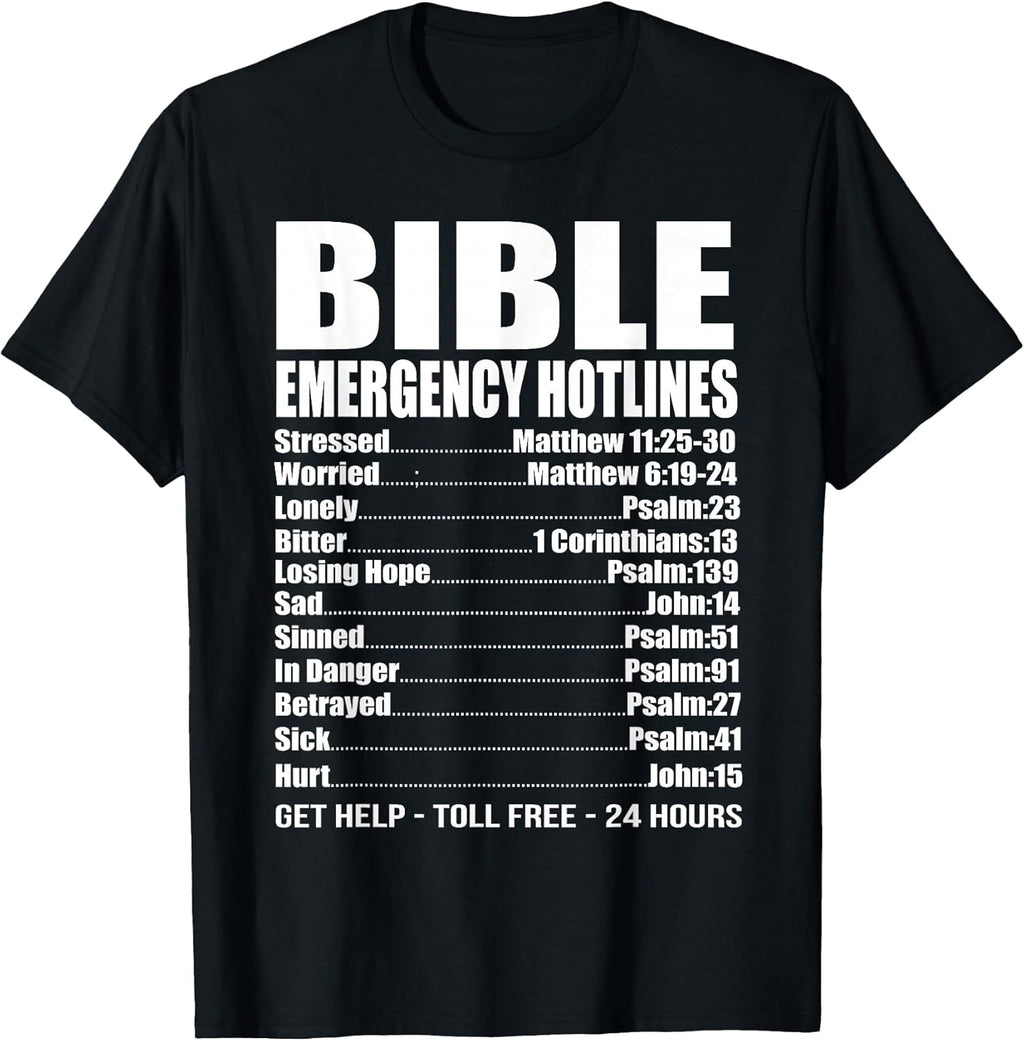 Bible Emergency Numbers Funny Hotline Christian Gift T-Shirt
