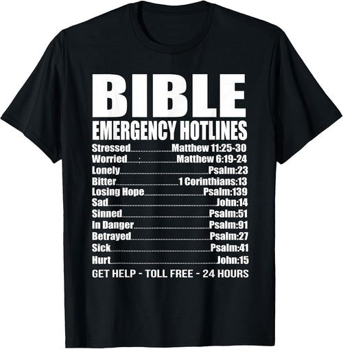 Bible Emergency Numbers Funny Hotline Christian Gift T-Shirt