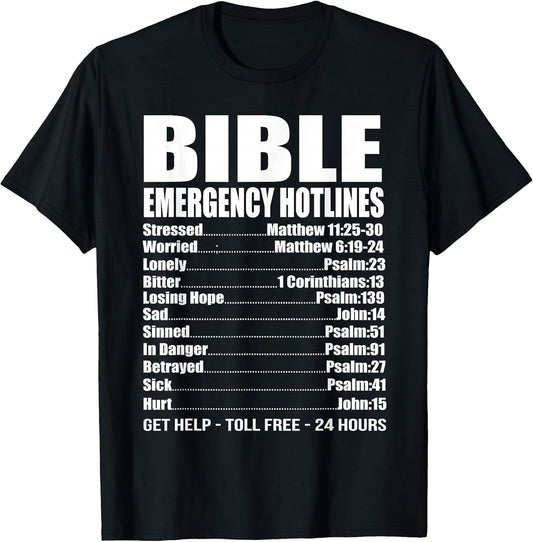 Bible Emergency Numbers Funny Hotline Christian Gift T-Shirt