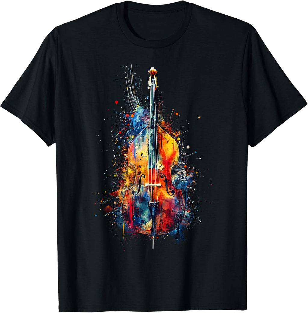 Upright Bass Instrument on Colorful Painted Double Bass T-Shirt