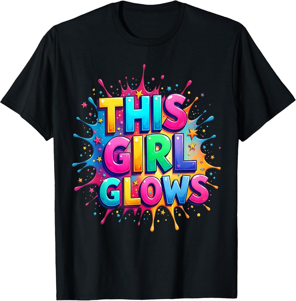 This Girl Glows Colorful 90s 80s Rainbow Colors T-Shirt